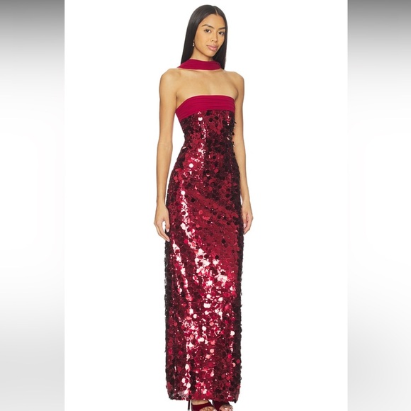 Millie Gown in Bordeaux Red MAJORELLE Red Sequin Strapless Dress - Picture 2 of 5
